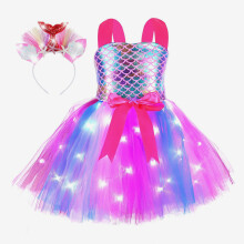 Déguisement de sirène pour fille, robe tutu lumineuse LED + bandeau, ensemble cosplay, carnaval, an