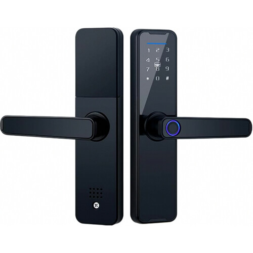 Serrure connectée Tuya avec empreinte digitale, clavier et poignée. Compatible avec l'application T