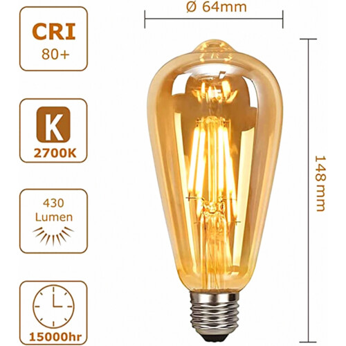 ST64 LED 12W Χρυσή Λάμπα Νήματος E27 110V 220V Vi 1