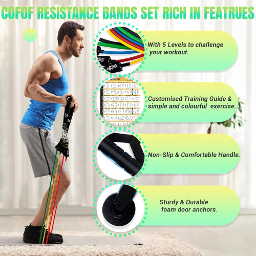 Resistance Bands Set with Handles, Exercise Bands Stackable up to 150lbs 1