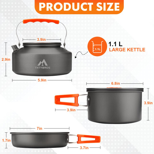 THTYBROS 17pcs Camping Cookware Mess Kit,for Camping,Backpacking,Picnic 1