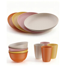 HOMGEN 12Pcs Camping Plastic Plate and Bowl Set Microwave&Dishwasher Safe