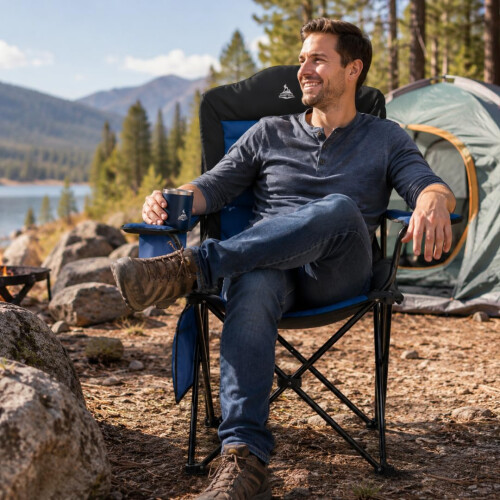 LuxeTrail Padded Folding Camping Chair, Ergonomic High-Back — Camo/Black 1