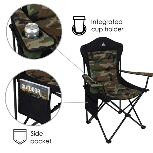 LuxeTrail Padded Folding Camping Chair, Ergonomic High-Back — Camo/Black 2