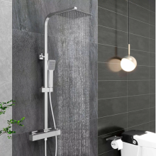 Bathroom Thermostatic Exposed Shower Mixer Twin head Large Square Bar Set Chrom