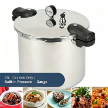 22L Aluminium Pressure Canner Cooker With Pressure Gauge Gas Stove Only