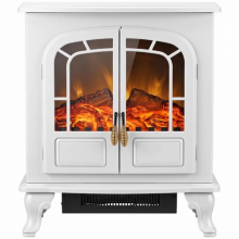 Electric Fireplace Heater Freestanding Log Burner Flame Effect White Stove