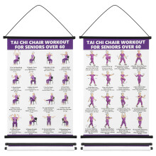 HAIJED 2Pcs Tai Chi Chair Workouts Charts, Portable Tai Chi Walking Exercise Wall Chart, Seated Exercise Chart Poster Set for Seniors And Beginners, 2
