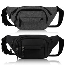 Meng Jiaran 2 Pack Bum Bag Bumbag for Men Women, 4 Zip Pockets, Black Grey