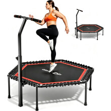 RYGEO 50'' Fitness Trampoline, Indoor Outdoor Rebounder Trampoline for Adults, Adjustable Foam Handle, Perfect for Home Workouts and Exercise Max Loa
