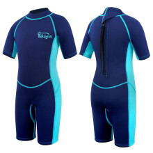 Yikayin Kids 2.5mm Shorty Wetsuit for Boys & Girls Ages 4-11, Thermal Neoprene Swim Suit with Back Zip, UV50+ Protection for Swimming Lessons, Surfing