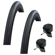 Schwalbe Lugano 700c x 25 Road Racing Bike Tyres and Tubes (with Puncture Protection) - Black x 2
