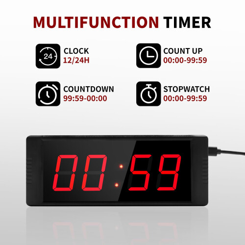 LUCKY TIME Gym Timer Clock with Start/Stop Button & Remote, LED Digital Timer with Remote, Large Stopwatch Countup Countdown Timer, Fitness Timer for 2