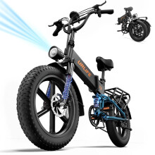 URLIFE Folding Electric Bike, 20 * 4.0 Inch Fat Tire E-Bike for Adult 48V 13AH Removable Battery, 80-100KM Long Range, Full Suspension for All Terrain