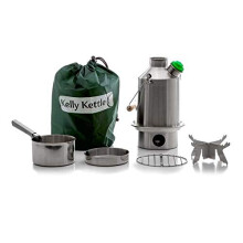 Kelly Kettle 'Scout BASIC KIT - Stainless Steel 1.2L kettle, Whistle, Cook Set, Base Support | Boil Water Cook Fast Outdoors | NO Batteries, NO Gas |