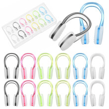 Wanmu 12 Pack Nose Plugs for Swimming Soft Silicone Swimming Nose Clip Waterproof Reusable Swim Clip with Case for Adults Kids Aged 7+ Pool Training D