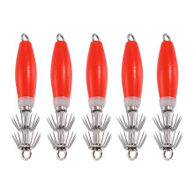 YELARXI Luminous Squid Jig Hooks, Squid Jigs Saltwater Glow in Dark Dual-Layer Hooks Fishing Lures Bait 3.9'' & 10Pcs & Red - Fit for Cuttlefish Sleev