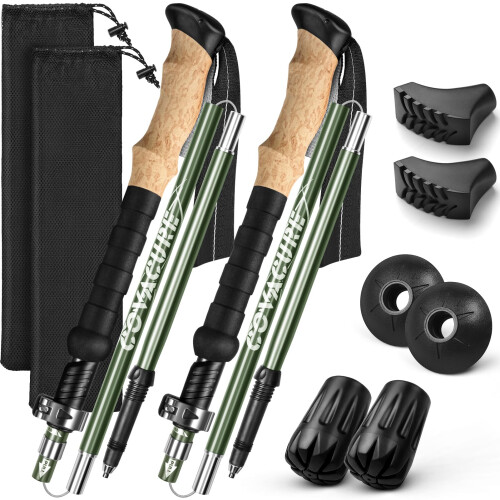 Walking Poles, 7075 Aluminum, Foldable, Adjustable Height, 2PCS,Green