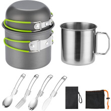 Camping Cookware Mess Kit for 1 People,ISFORU Camping Non-stick Cooking Set include Backpack Pot and Pan Set with 304 Stainless Steel Cup and Utensil