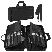 OUUTMEE Chef Knife Bag, 17-Slot Knife Storage Case with Multiple Pockets