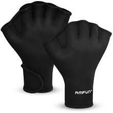 AMFUN Aquatic Gloves, Webbed Swimming Gloves, Water Training Paddle with Adjustable Wrist Strap, Adult Aquatic Fitnesster Water Resistance Training A