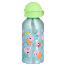 Peppa Pig Single Wall Aluminium Water Bottle with Polypropylene Lid, 400ml, Green Cap, for Children 48+ Months