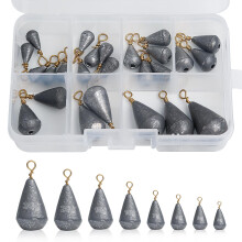 Realure 25 Pcs Small Fishing Weights Mixed 8 Sizes Deep Sea Fishing Weights Assorted 2g 3g 5g 7g 10g 15g 20g 30g Iron Fishing Sinkers Weights with Swi