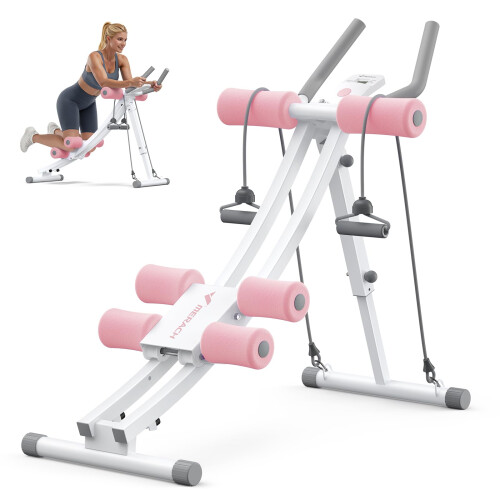 MERACH Ab Machine, Dual Track Ab Trainer, Foldable for Home Gym, Pink
