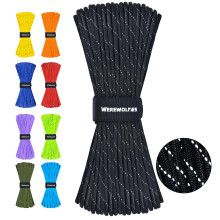 WEREWOLVES Reflective Paracord Rope 100FT, 7 Strand Type III Parachute Cord 4mm Thin Tent Rope for Outdoor Camping Hiking (Black, 100FT)