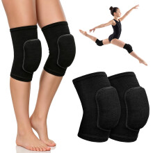 Peaflew Elastic Knee Braces 2 Pieces, Unisex All-black Breathable with Anti-slip, Thickened Sponge Padding for Volleyball Dance Yoga Soccer Tennis and