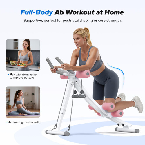 MERACH Ab Machine, Dual Track Ab Trainer, Foldable for Home Gym, Pink 1