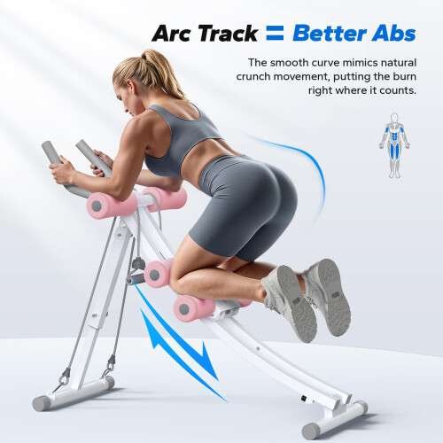MERACH Ab Machine, Dual Track Ab Trainer, Foldable for Home Gym, Pink 2