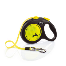 flexi Neon L | 5 m Retractable Tape Leash for Dogs up to 50 kg | Black/Neon Yellow | Retractable Dog Lead | Weight: 360 g | Dimensions: 12.9 x 18.8 cm