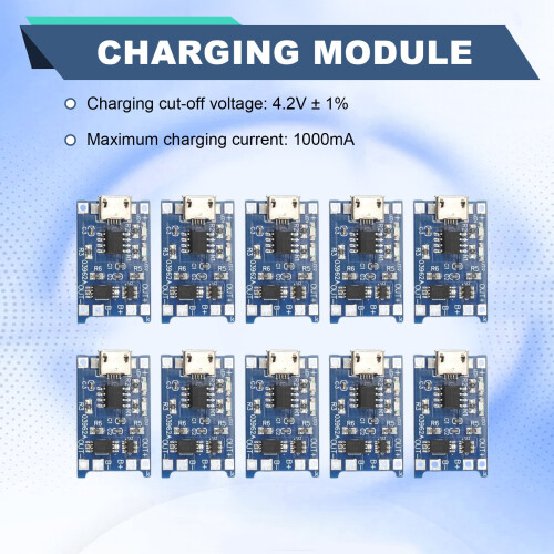 10Pcs 5V 1A 18650 Lithium Battery Charging Board TP4056 Lithium Battery Charging Board Micro-USB Charge Module Protect 2