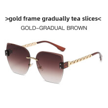 (Gold Tea )Silver Metal Frame Retro Sunglasses With Grey Pc Lenses For Casual Style