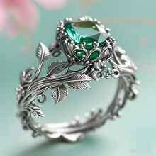 (Silver,50.5mm)Élégante bague géométrique en alliage avec cristal d'eau vert pour travail décontracté et
