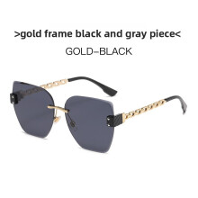 (Gold Black Gray)Lunettes de soleil rétro monture métal argenté avec verres gris PC pour style décontracté