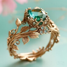 (Gold,49.5mm)Elegante Anillo Geométrico de Aleación con Cristal de Agua Verde para Trabajo Informal y