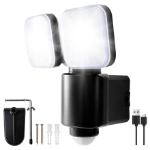 Taximi Outdoor Motion Sensor Light, 9000mAh Rechargeable USB-C Security Light, No-Drill Clamp or Wall Mount, IP65, 3 Modes for Fence, Pole, Shed