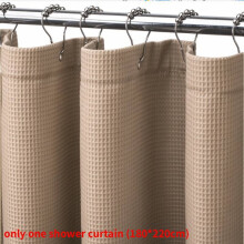 (Khaki)Solid Color Polyester Waffle Design Shower Curtain For Daily Bathroom Decoration