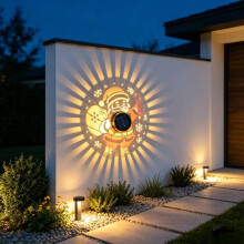 (Colorful)Solar Outdoor Wall Light With Santa Claus Projection For Christmas Holiday Celebrations Garden Decor