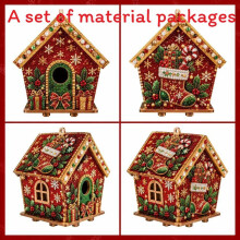 (Christmas Stocking)House Shape Diy Pearl Art Festive Christmas Decor Kit Vintage Holiday Craft