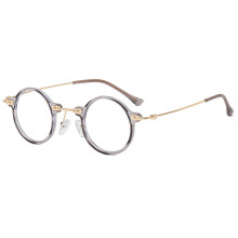 (Transparent Gray)Geometric Round Flat Frame Glasses With Blue Light Filtering For Teen Use