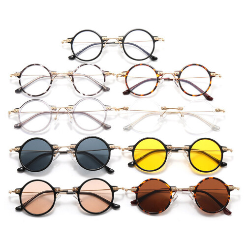 (Leopard Pattern)Geometric Round Flat Frame Glasses With Blue Light Filtering For Teen Use 1
