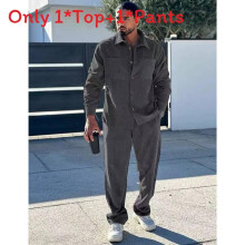 (Gray,S)Men Casual Top Pants Suit With Corduroy Fabric Multiple Pockets For Summer Wear Daily