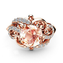(10)Elegante Anillo de Piedra de Alta Calidad Chapado en Oro Forma de Flor Circón Anillos Joyería