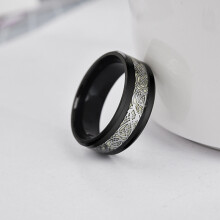 (Black Silver,9)Leuchtender versilberter Silberring dunkelgoldener Drache grün Männer leuchtend fluoreszierend