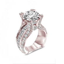 (8)Anello moda lusso donna moda placcato oro rosa pieno zaffiro bianco gioielli