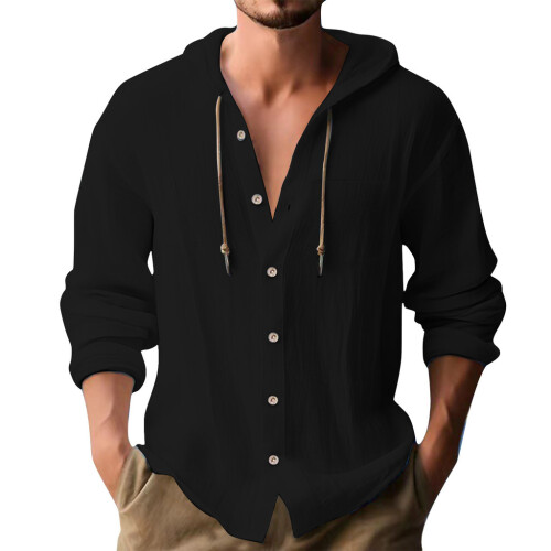 (Red,S)Camisa con capucha de moda para hombre con algodón transpirable de lino para ropa de primavera y verano 2