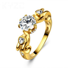 (10)Exquisito anillo enchapado en oro de moda para mujer con incrustaciones de circón anillo curva de amor boda